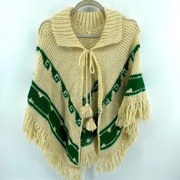 Handmade boho hippie tie front tassel hem poncho sz OS - Picture 1 of 6